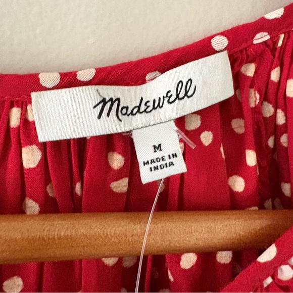 Madewell Shirred Puff-Sleeve Top Polka Dot Red White Size Medium - Picture 8 of 14
